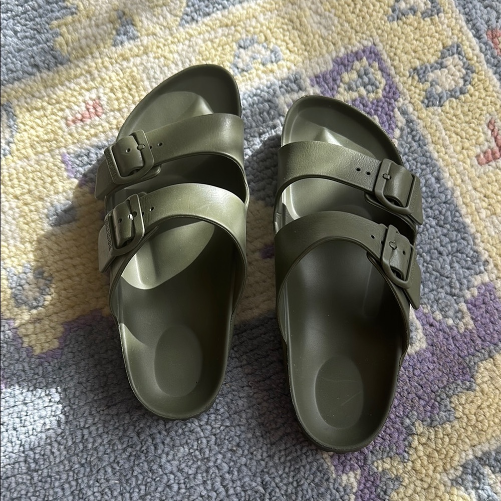 Birkenstock EVA Two-Strap Slide Sandals in Olive